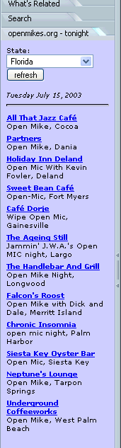 screenshot of openmikes.org sidebar - click to add to Mozilla or Netscape