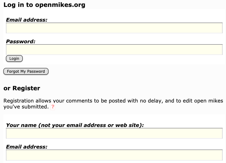 The openmikes.org login screen