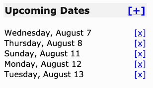 Upcoming-dates list after adding August 7th